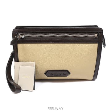 Tom Ford(톰포드) H0561 베이지 브라운 그레인 레더 클러치백