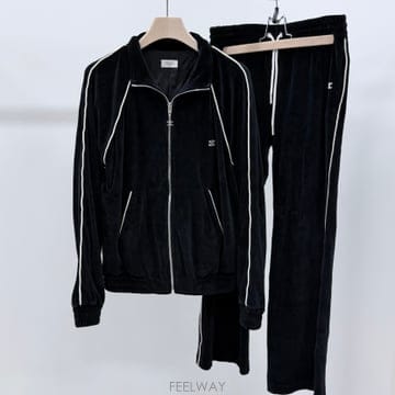[S급/S,M] 셀린느 트리오페 벨벳 트레이닝 집업 셋업 블랙