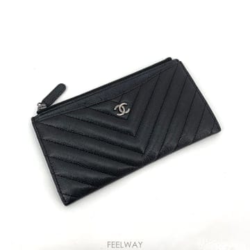 샤넬 캐비어 지퍼 파우치 장지갑