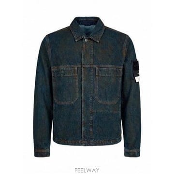 스톤 아일랜드 LASER PIGMENT 인디고 데님 바이커 자켓 L B0172314947