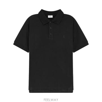 생로랑 피케 코튼 폴로 셔츠 카산드르 엠브로이드