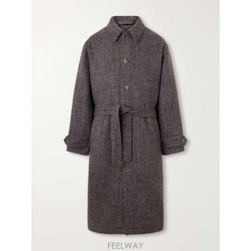 26 FW DE BONNE FACTURE 브라운 더블 브레스트 헤링본 울 트위드 코트 TP581562827