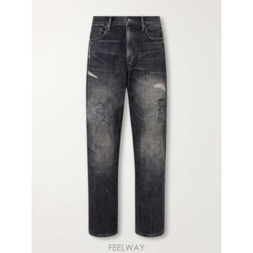 26 FW 네이버후드 블랙 새비지 스트레이트 핏 빈티지 워싱 자수 데님 진 TP581595432