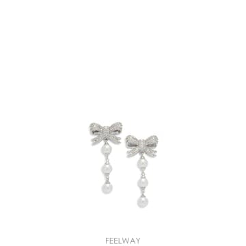 셀프포트레이트 크리스탈 리본 진주 드롭 귀걸이 SILVER PM