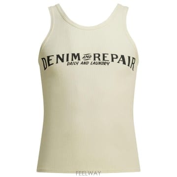 [V90]KAPITAL K2603SC034WHITE 남성 민소매 탑 티셔츠 Denim Repair Tank 