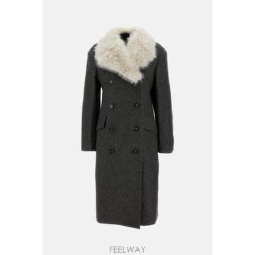 26 F/W 시몬 로샤 더블 브레스티드 페이크 퍼 디테일 슬래쉬 코트 B0032309324