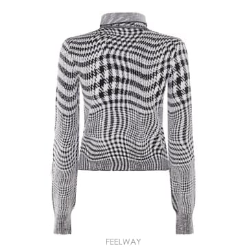 버버리 블랙 & 화이트 울 블렌드 PIEDDEPOULE 스웨터 80 B1041642350