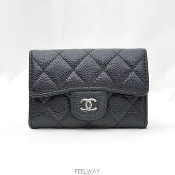 중고명품건대점 / Chanel(샤넬) AP0214 블랙 캐비어 은장 CC로고 클래식 카드지갑 (내