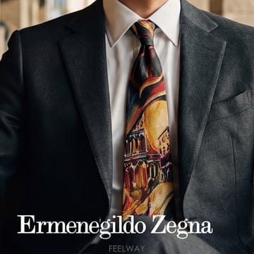 ERMENEGILDO ZEGNA 제냐 실크 아트 패턴 블랙 와인 넥타이 9.8cm S~A+등급 E2072