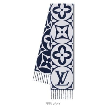 26 FW 루이비통 LV Medallion 메달리온 투톤 자카드 프린지드 피니시 머플러