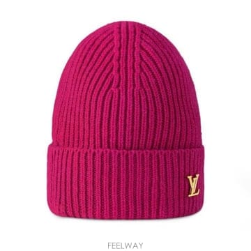 26 FW 루이비통 퍼플 골드톤 LV 로고 Spark 스파크 퓨어 캐시미어 비니
