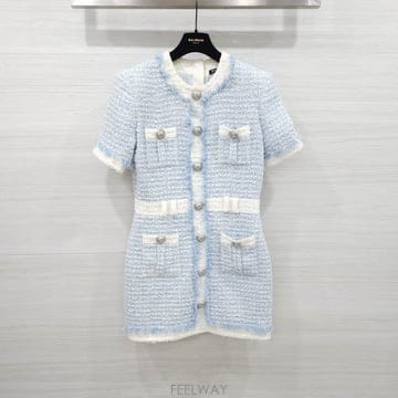 Balmain [������] 40 / �߸� ����Ʈ���� Ʈ���� ��ư �̴� �巹�� ���ǽ� SF26150C179[������] 40 / �߸� ����Ʈ���� Ʈ���� ��ư �̴� �巹�� 