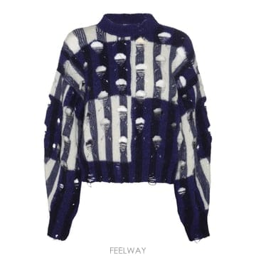 오프화이트 블루 & 화이트 모헤어 블렌드 SHIBORI 점퍼 OWH B1041641787