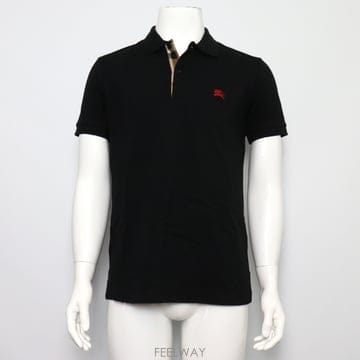버버리 8036250 블랙 코튼 레드로고 히든체크 폴로 남성 반팔 티셔츠aa67870