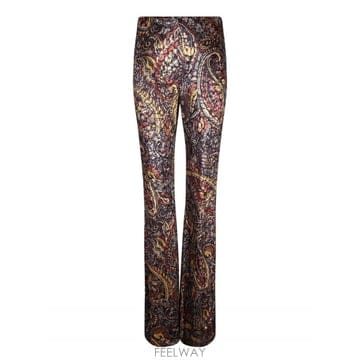26FW Etro 멀티 컬러 Flared 레그 팬츠 with All Over 프린트 in Tech Fabri