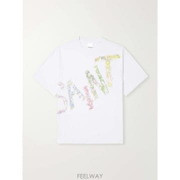 26 FW SAINT MXXXXXX 화이트 코코 스타 심즈 빈티지 워싱 프린트 코튼 저지 티셔츠 TP5816