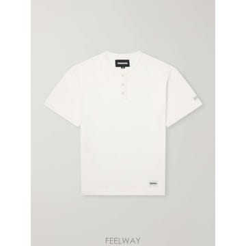 네이버후드 화이트 코튼 저지 헨리넥 티셔츠