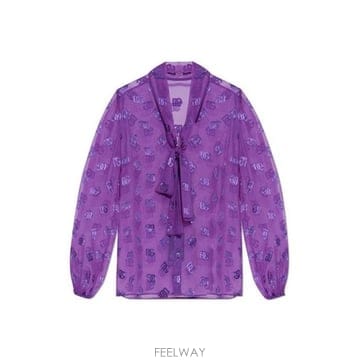 26 FW 돌체앤가바나 로고 자카드 세미 쉬어 보우 블라우스 F0571 F5N70TFJTBR