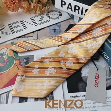 KENZO 겐조 실크 옐로우 플라워 자수 패턴 넥타이 9cm 새상품 E2067