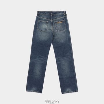 미우미우 26FW 백포켓로고 워싱 와이드 데님 여성 팬츠 GWP574 6019 F0008