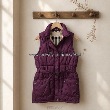 버버리 BURBERRY 체크 안감 벨티드  패딩 베스트 14Y사이즈