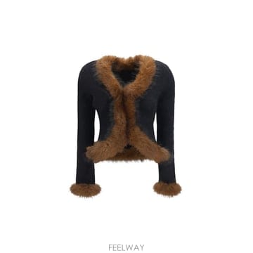 셀프 포트레이트 크롭 페이크 퍼 트림 가디건 AW26148CBBLA B0192318005