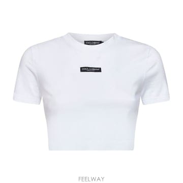 26 FW 돌체앤가바나 로고 패치 크롭 티셔츠 화이트 W0800 F8V95TFUEEY