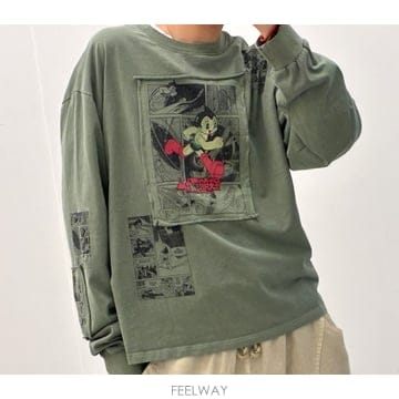 프리미엄 카툰 아톰패치 피그먼트긴팔 3컬러 오버핏