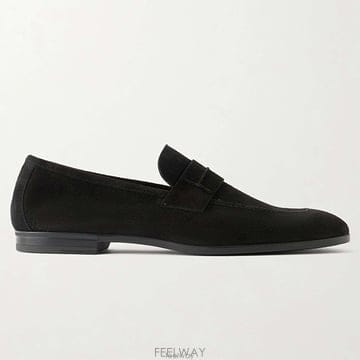 26 FW 톰 포드 블랙 Sean 션 라운드토 듀러블 러버솔 스웨이드 페니 로퍼