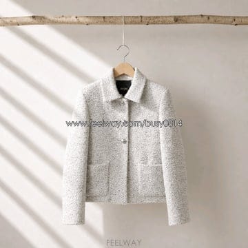 마쥬(Maje) 보석 단추 트위드 숏 자켓 화이트 그레이 36사이즈