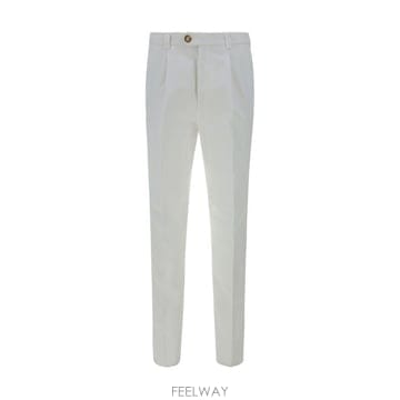 26FW 브루넬로 쿠치넬리 플리츠 레저 코튼 개버딘 팬츠 M252DE1450 C2200 WHITE