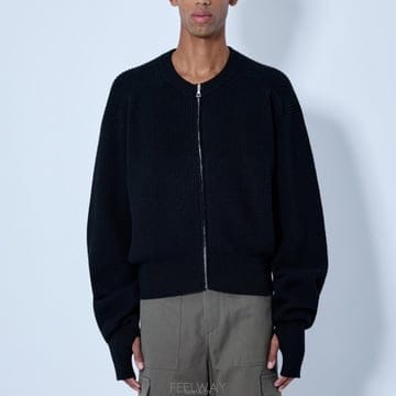 26 FW 리에르 크루넥 집업 울 니트 가디건 블랙 KNW81 FSH BK
