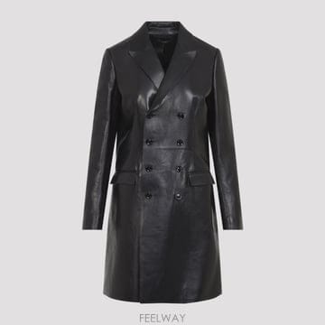 톰포드 여성 더블 브레스트 광택 가죽 코트 NAA BLACK