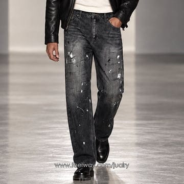 Atelier Faded Paint Eyelet Jeans (BLACK)