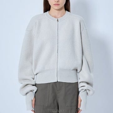 26 FW 리에르 크루넥 리브 집업 크롭 유틸리티 스웨터 KNW81 FSH GRI