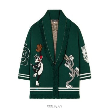 26FW 알라누이 Forest 그린 울 가디건 with Bugs Bunny 앤 Sylvester LWHB06