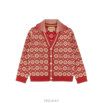 25SS 구찌   주니어 로고 브이넥 가디건 766423XKDRV Rosso Red BPG