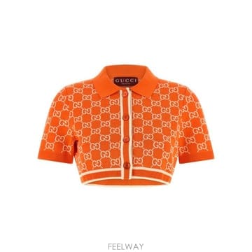 26SS 구찌   여성 GG 코튼 자카드 크롭 가디건 856263XKE0M6027 Orange BPG