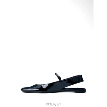 토템 페이턴트 레더 슬링백 플랫슈즈 블랙