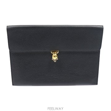 Alexander Mcqueen(알렉산더맥퀸) 358701 블랙 그레인 카프스킨 스컬 엔벨로프 클러치
