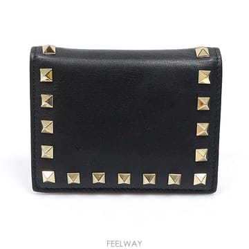 Valentino(발렌티노) XW2P0R39BOL 블랙 카프스킨 락스터드 반지갑