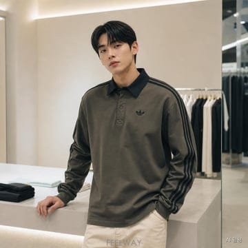아디다스 오리지널 칼리 럭비 폴로 롱슬리브 티셔츠 그레이 차콜 블랙