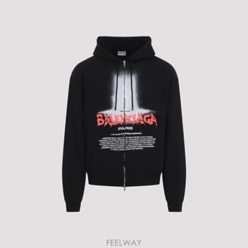 [D14]발렌시아가 850338TUVQ9 1000 BLACK 남성 맨투맨 후드 스웨트셔츠 집업 Balenci