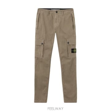 26FW 스톤 아일랜드 스트레치 오가닉 브로큰 트윌 코튼 올드 이펙트 슬림핏 카고 트라우저 집 핸드 포켓 L