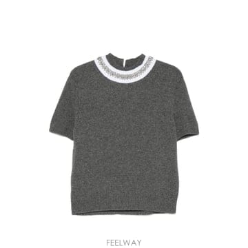 프라다 반팔 울 및 캐시미어 스웨터