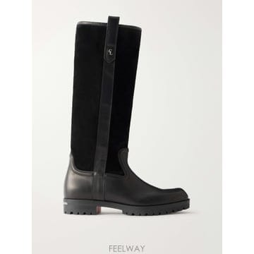 26 FW 크리스찬루부탱 블랙 가죽 트리밍 스웨이드 바이커 부츠 TP581665621