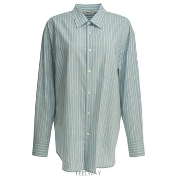 [V90]오라리 A26SS02WWSAX BLUE LIME STRIPE 여성 셔츠 남방 블라우스 Super f