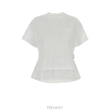 [X45]사카이 2608747 151 여성 티셔츠 민소매 탑 나시 White cotton t shirt