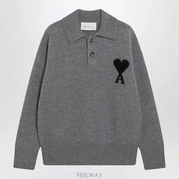 26 F/W 아미 그레이 아미 드 꾀흐 폴로 스웨터 인 울 UPL40 B0052324652