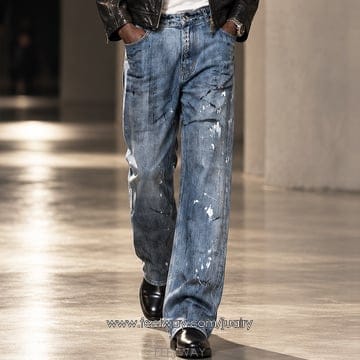 Atelier Faded Paint Eyelet Jeans (BLUE)